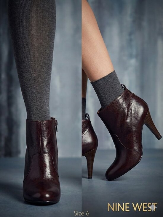 Nine West Shoes - NEW Nine West Brown Leather Ankle High Heel Booties - Size 6